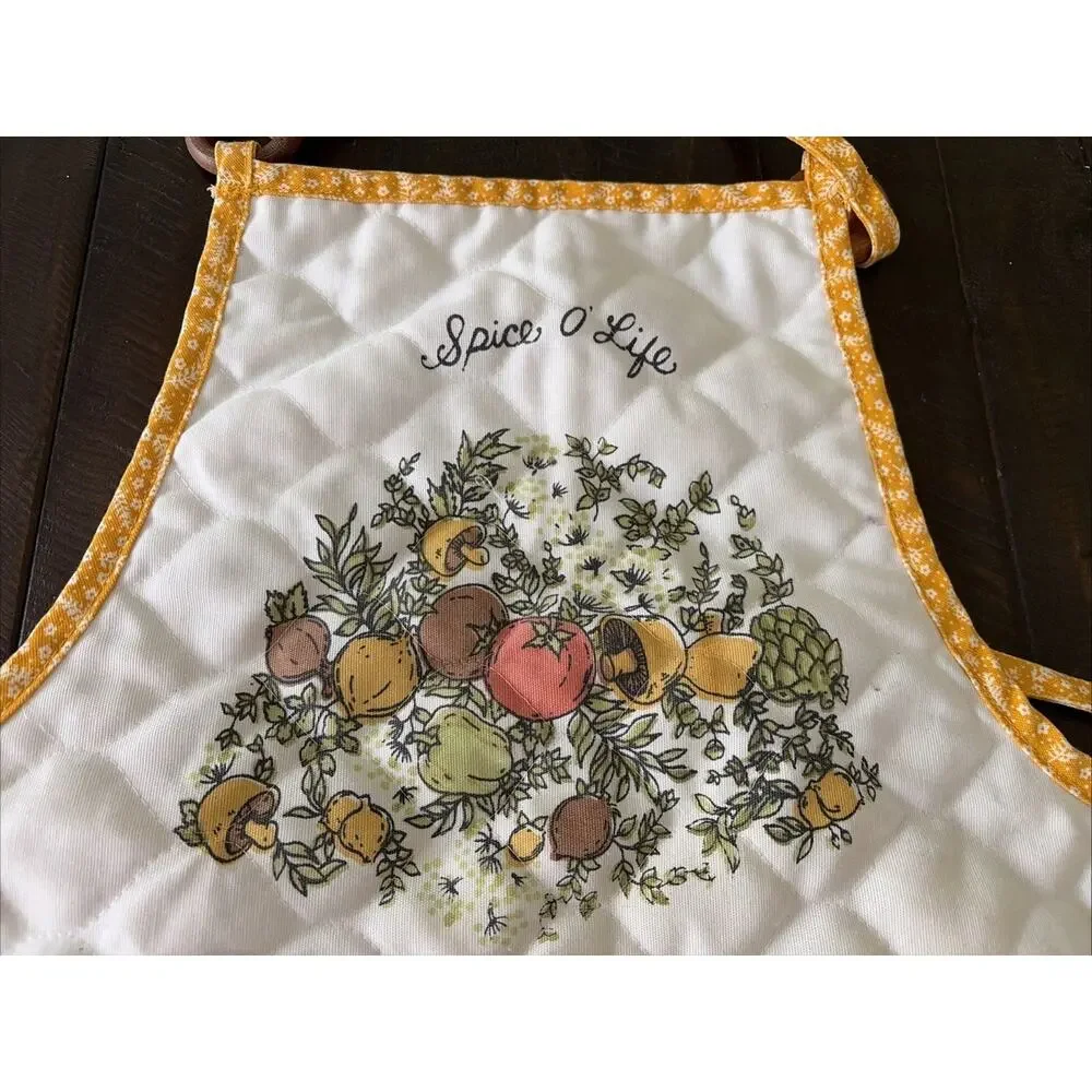 Vintage Spice of Life Quilted Kitchen Apron French Herb Fruit Cottagecore 1970’s